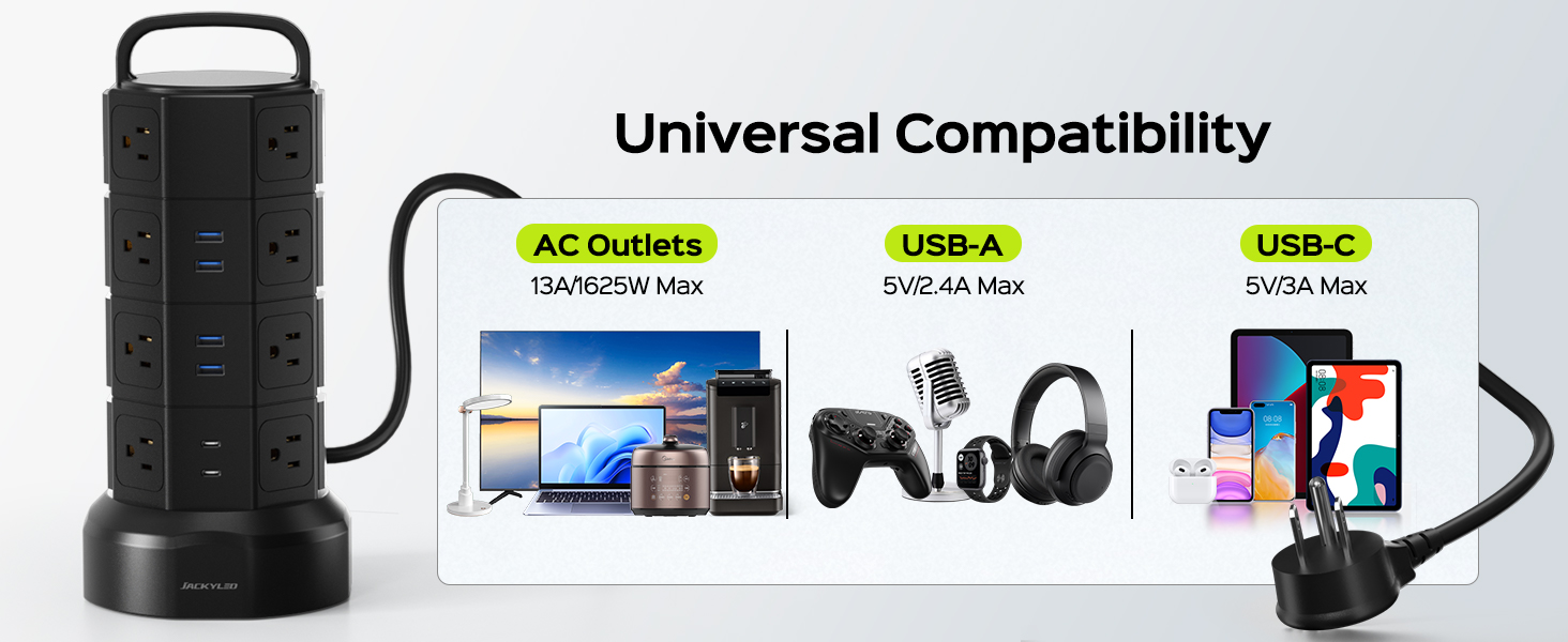 universal compatibility power strip surge protector