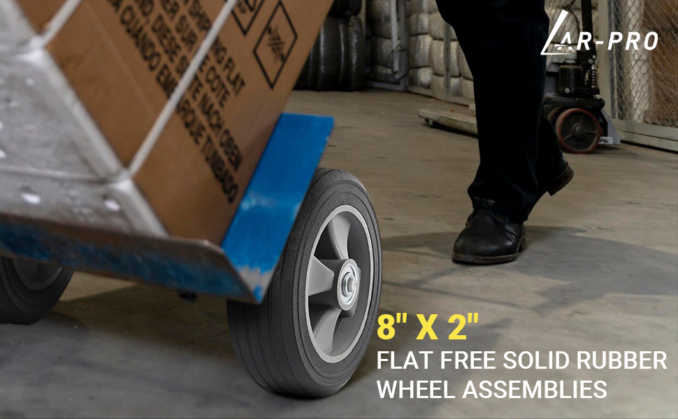 8&amp;#34; x 2&amp;#34; Flat Free Solid Rubber Wheel Assemblies - Replacement Hand Truck Wheels