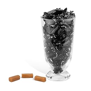 Black Caramels in a jar , edible party decorations