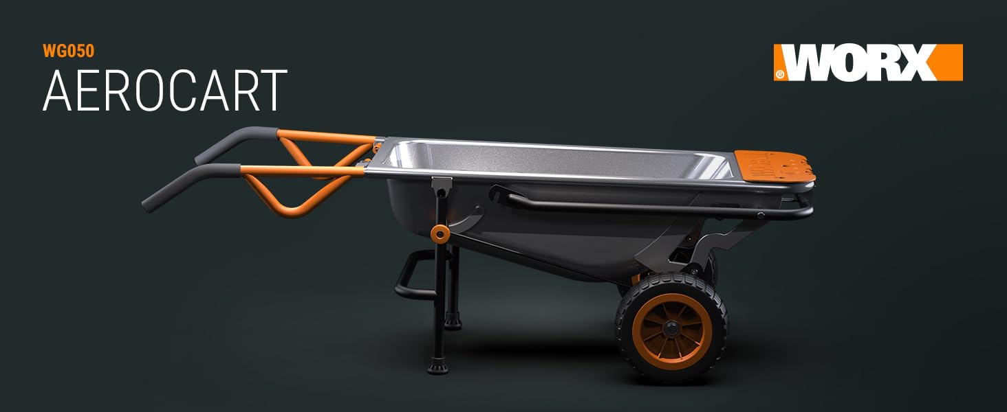 Wheelbarrow, flat free, aerocart, worx, 8-in-1, dolly, wheel barrow, yard cart, 100 lbs., wagon kit