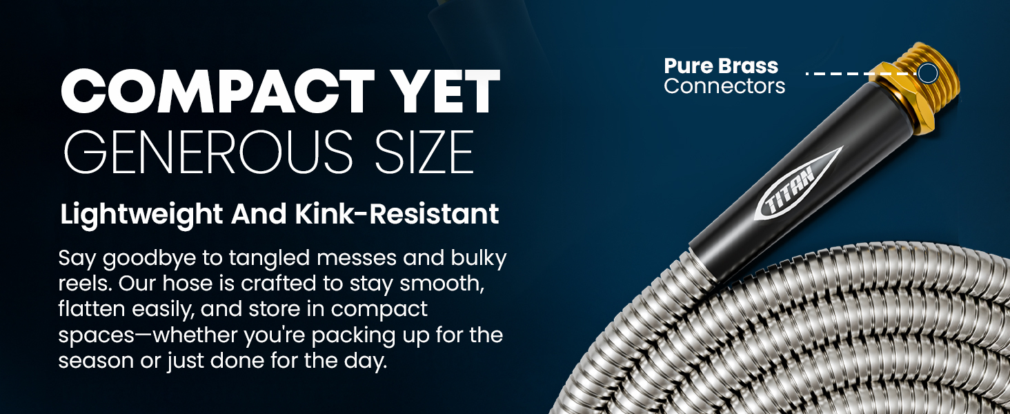 Lightweight durable kink free garden hose metal 304 stainless steel with pure brass fittings