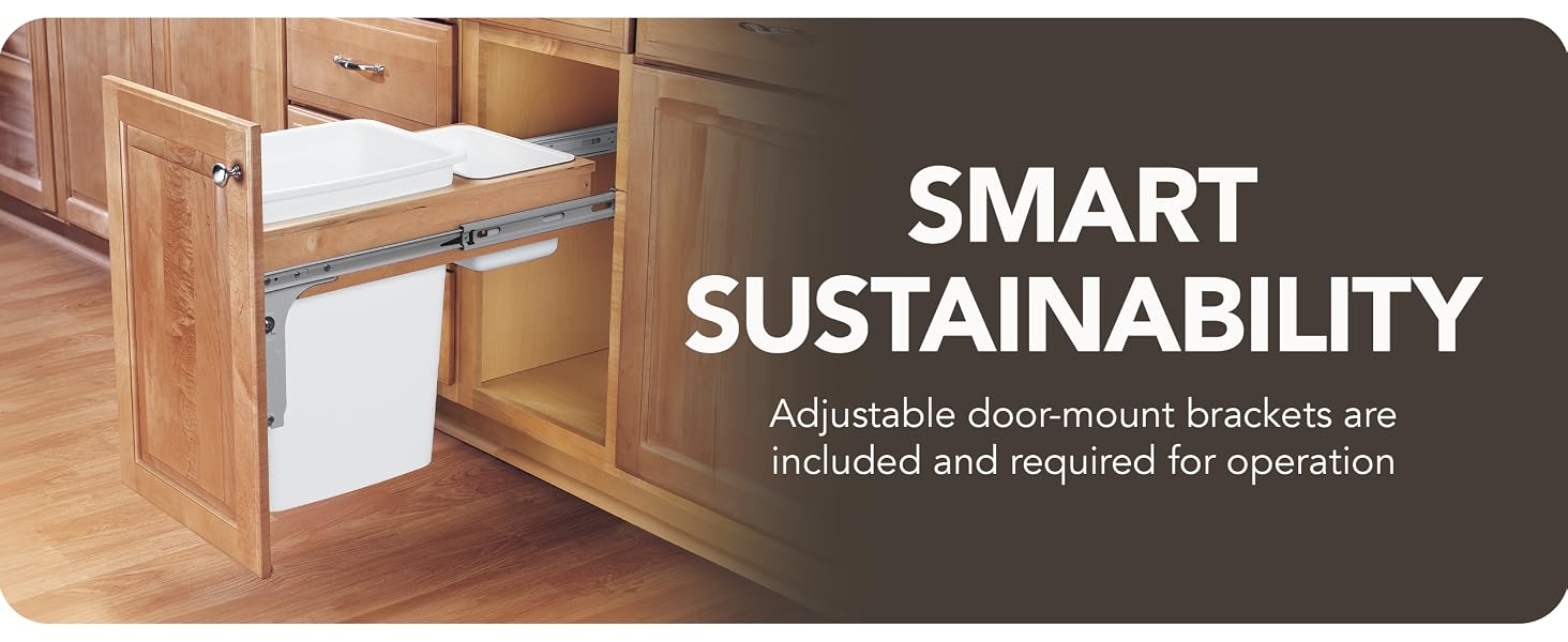Rev-A-Shelf Single Pullout Top Mount Trash Can 35 qt., White, 4WCTM-12DM1-175