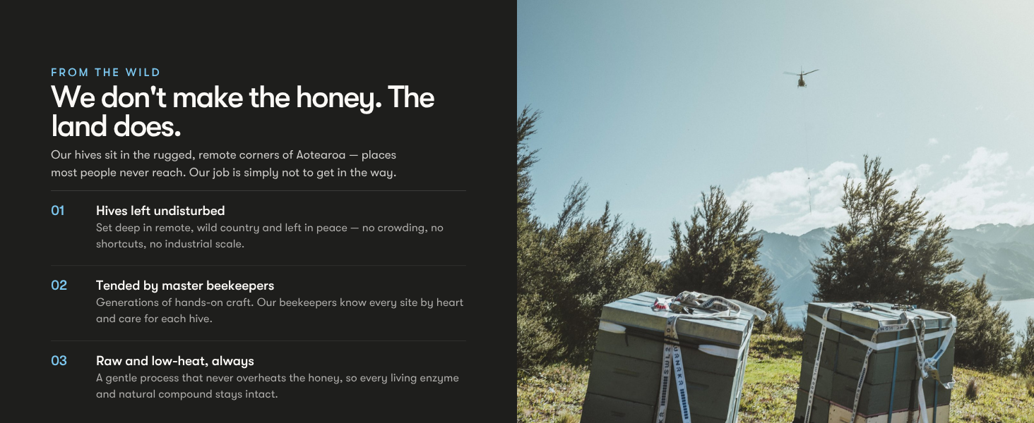 Our hives sit in the rugged, remote corners of Aotearoa — places most people never reach.