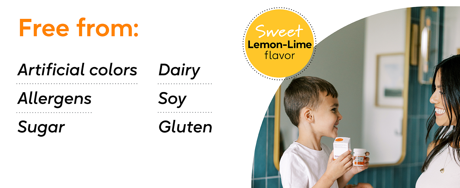 Free from artificial colors, allergens, sugar, dairy, soy, gluten