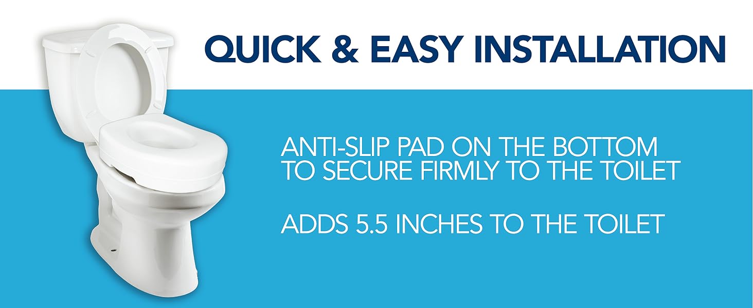 Toilet riser that adds 5.5 inches of height to your toilet to aid the elderly, seniors, handicap