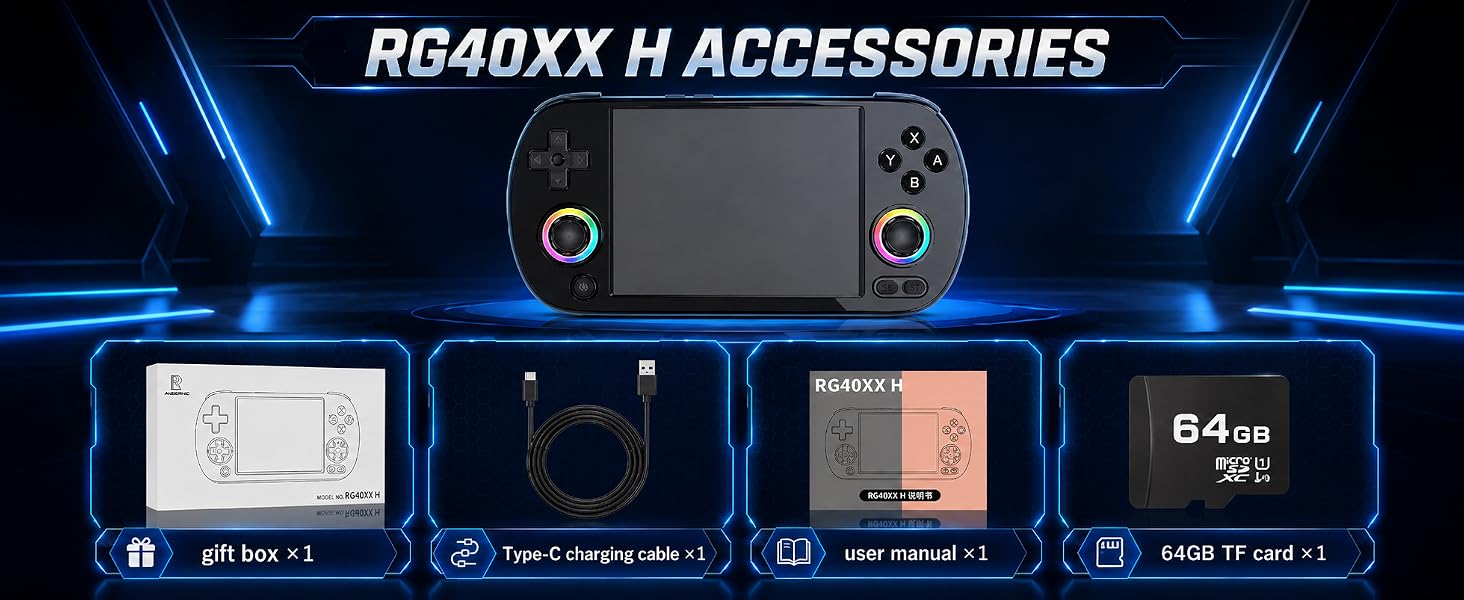 Preloaded 5000+ Games RGB Lighting 3200mAh Battery RG40XX H-Black