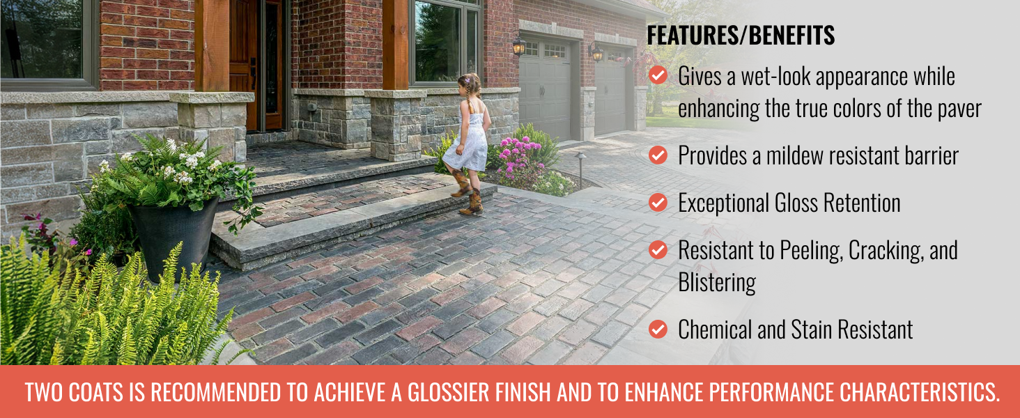 Outdoor stone sealer enhancing paver color with gloss retention and stain resistance