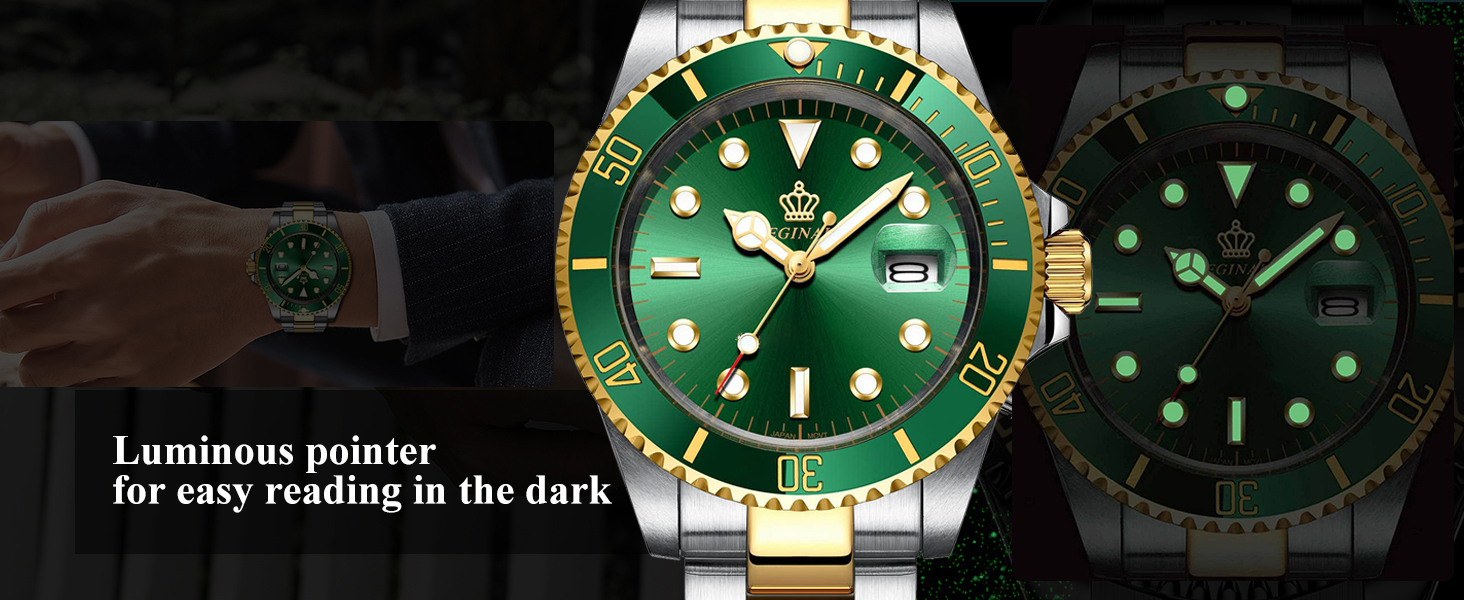 Mens Luxury Watches Rotatable Bezel Sapphire Glass Luminous Quartz Silver Gold Two Tone Watch