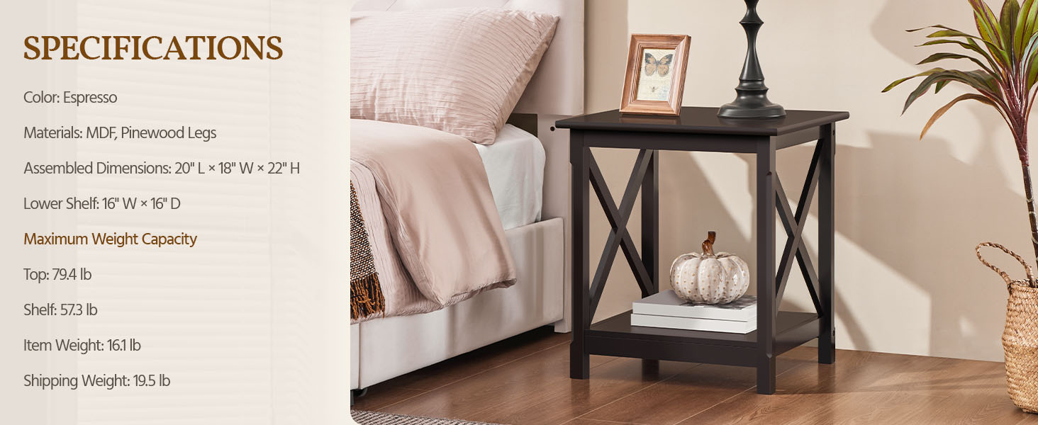 2-Layer End Table with Double X-Side Frame