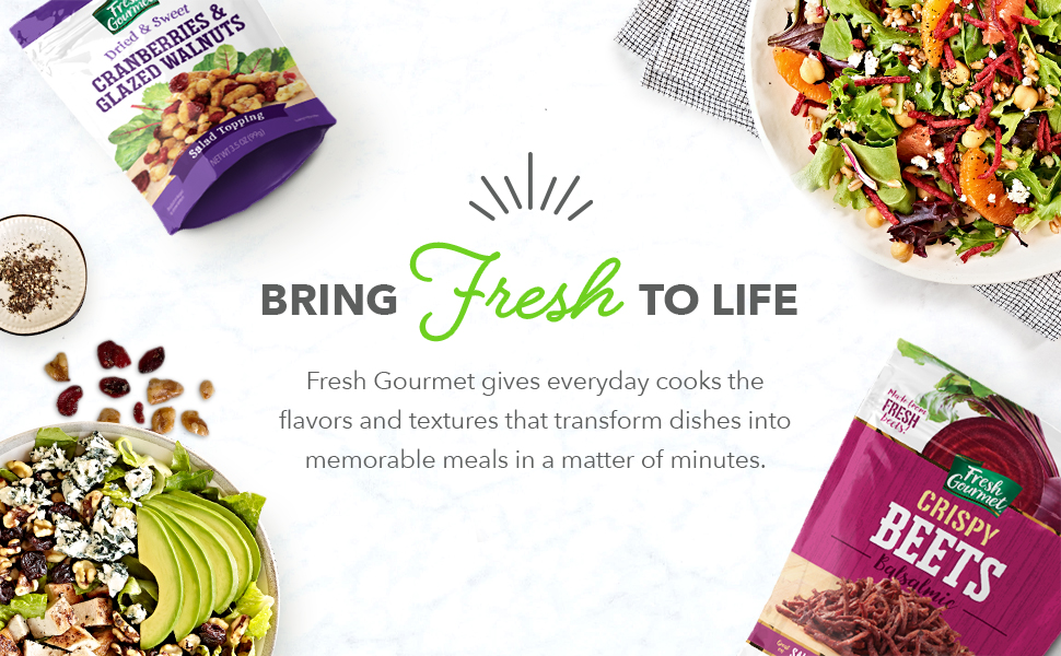 cheese crisp croutons crispy veggies crunchy toppings fruit nuts salad dressing onion butter garlic