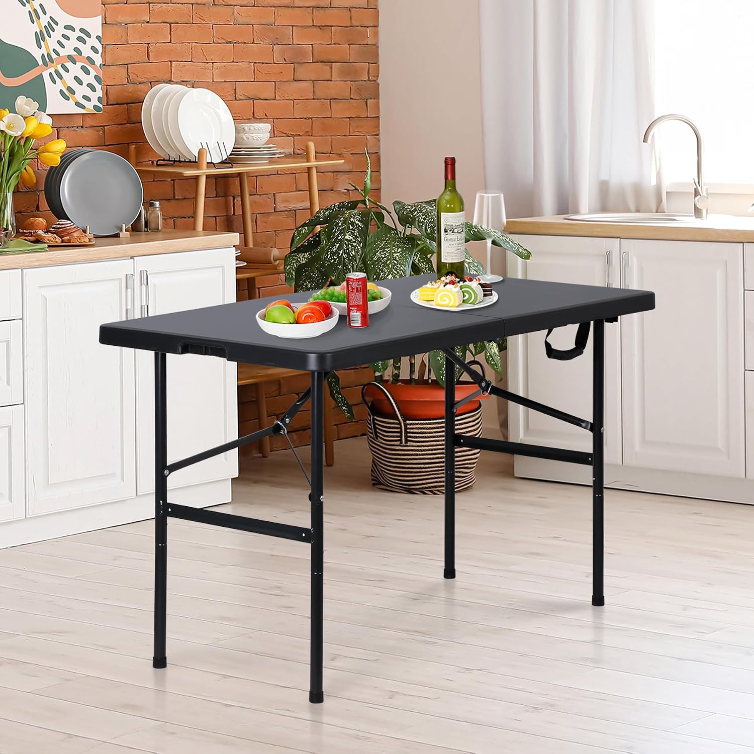 ZENY 6ft Folding Table, Portable Picnic Table, Plastic Table for Indoor Outdoor Picnic, Party, Camping, Heavy Duty Fold-up Table with Handle, White