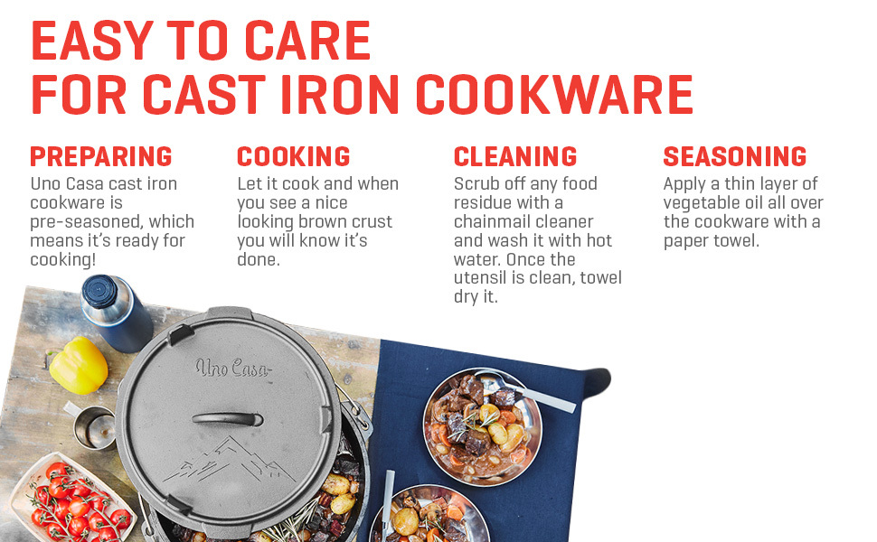 Uno Casa Cast Iron Camping Dutch Oven, Iron Cookware for campfire meals