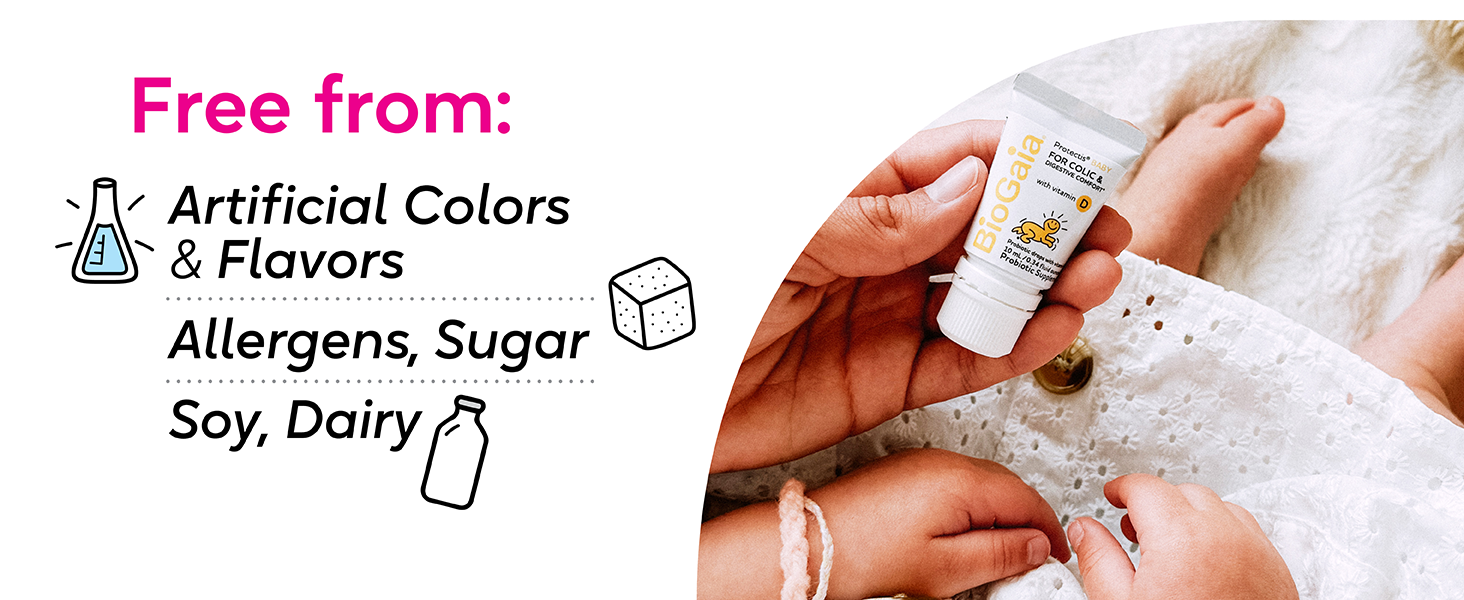 Free from artificial colors, flavors, allergens, sugar, soy, dairy