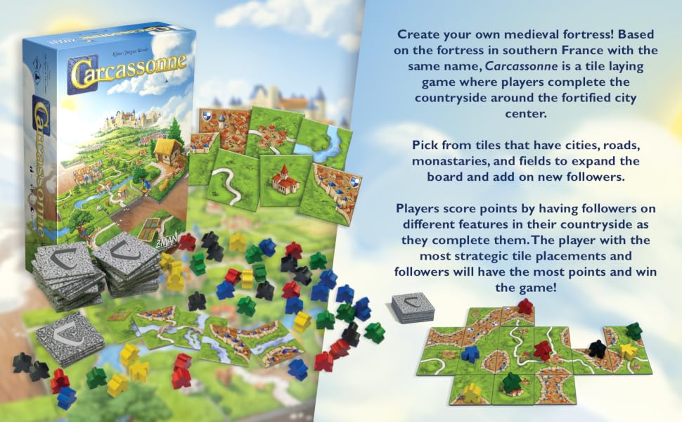 Carcassonne board game for kids and adults tile placement strategy game for family game night