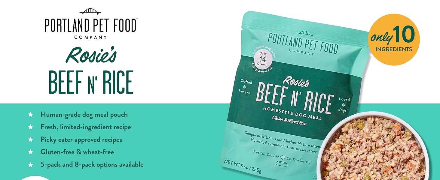 Portland Pet Food Company - Rosie&amp;#39;s Beef N&amp;#39; Rice human-grade dog meal pouch