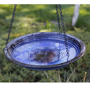 bird bath blue alcyon stoneware design garden byer of maine hanging bath for birds nature observe