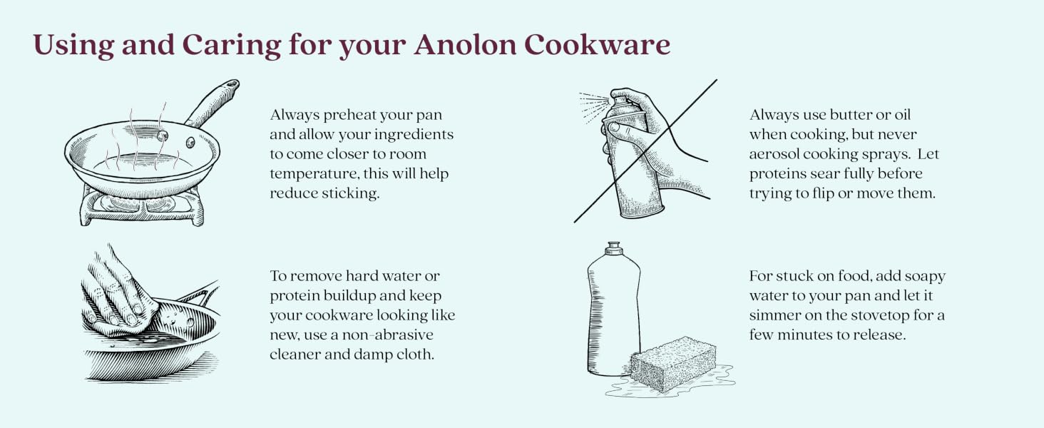 Preheat your pan, do not use spray oil, clean your pan, use soapy water to clean