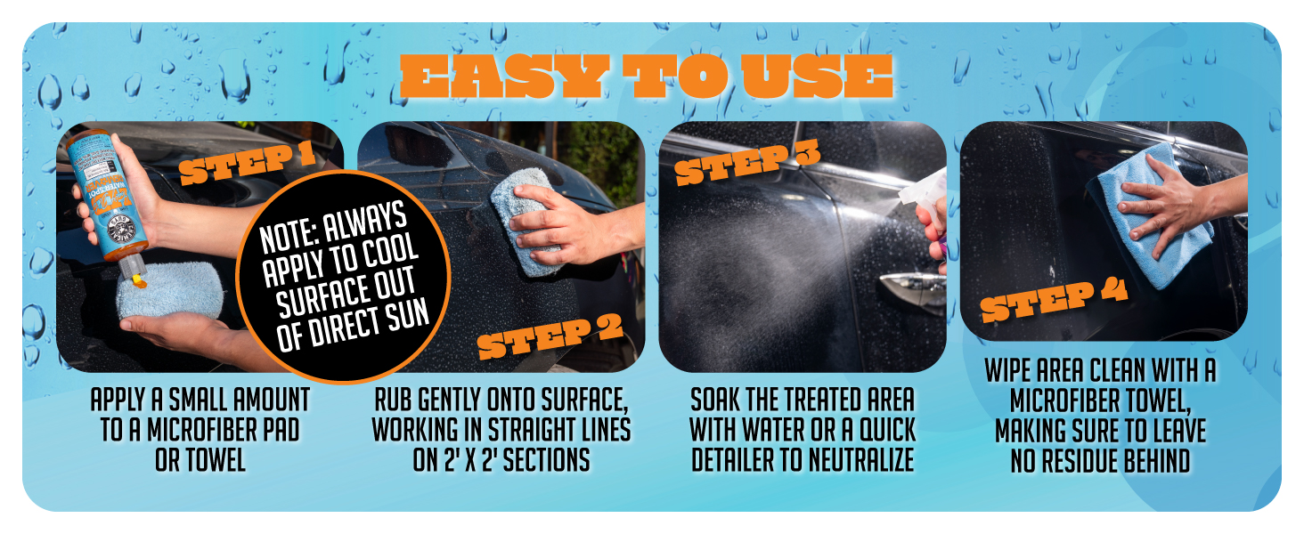 Car detailing gel designed to target water stains and restore clarity on paint and trim