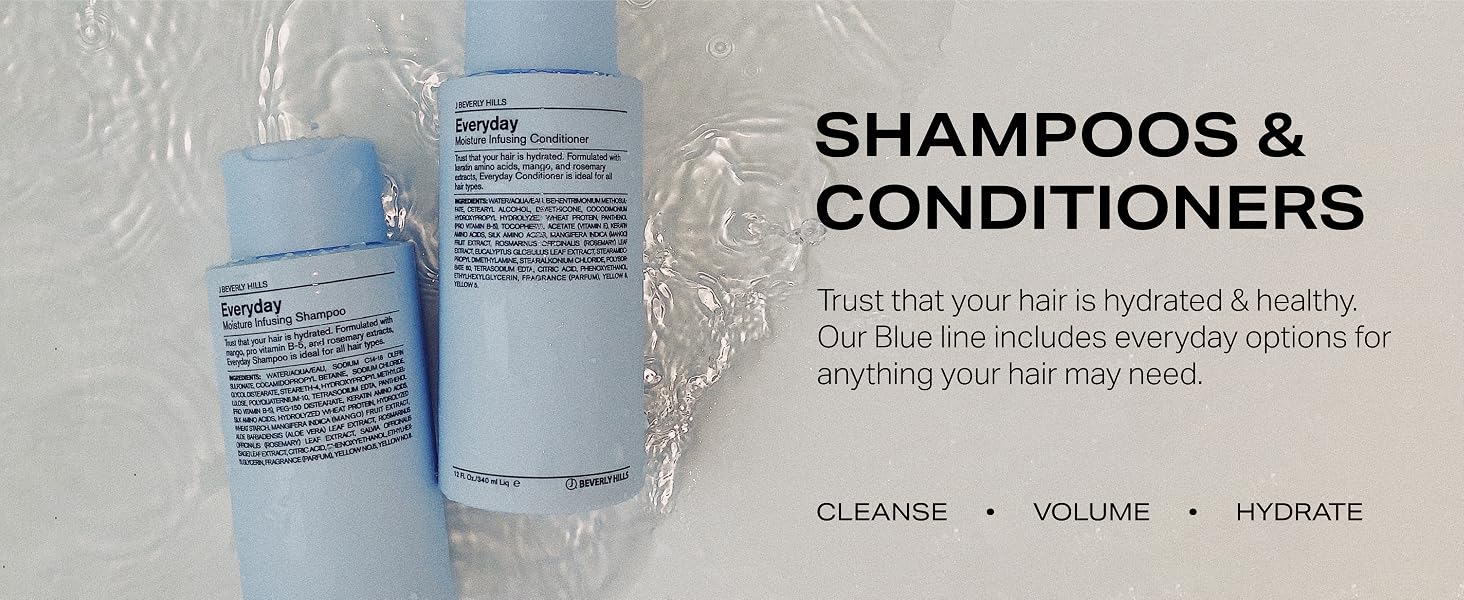 Blue Shampoos and Conditioners, Cleanse, Volume, hydrate