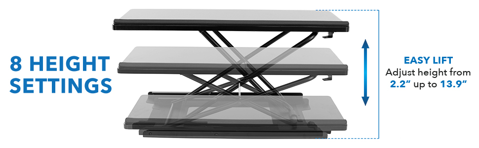 8 height settings Mount-It! Height Adjustable Standing Keyboard Platform