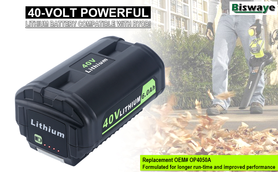 Biswaye 40V 6000mAh Lithium Ion Battery OP4050A Replacement for 40-Volt Ryobi Cordless Power Tools