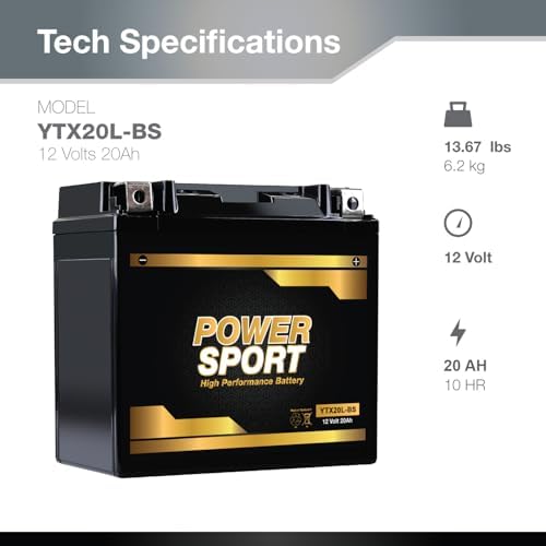 ExpertPower YTX20L-BS 12 Volt Batterry 20Ah SLA AGM Motorcycle Battery for Yamaha YFM660F Grizzly 660 4x4 2002-2008, 275 CCA, Sealed Lead Acid