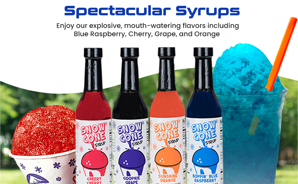Snow Cone Syrup 12.7oz Four Pack Blue Raspberry Cherry Grape Orange