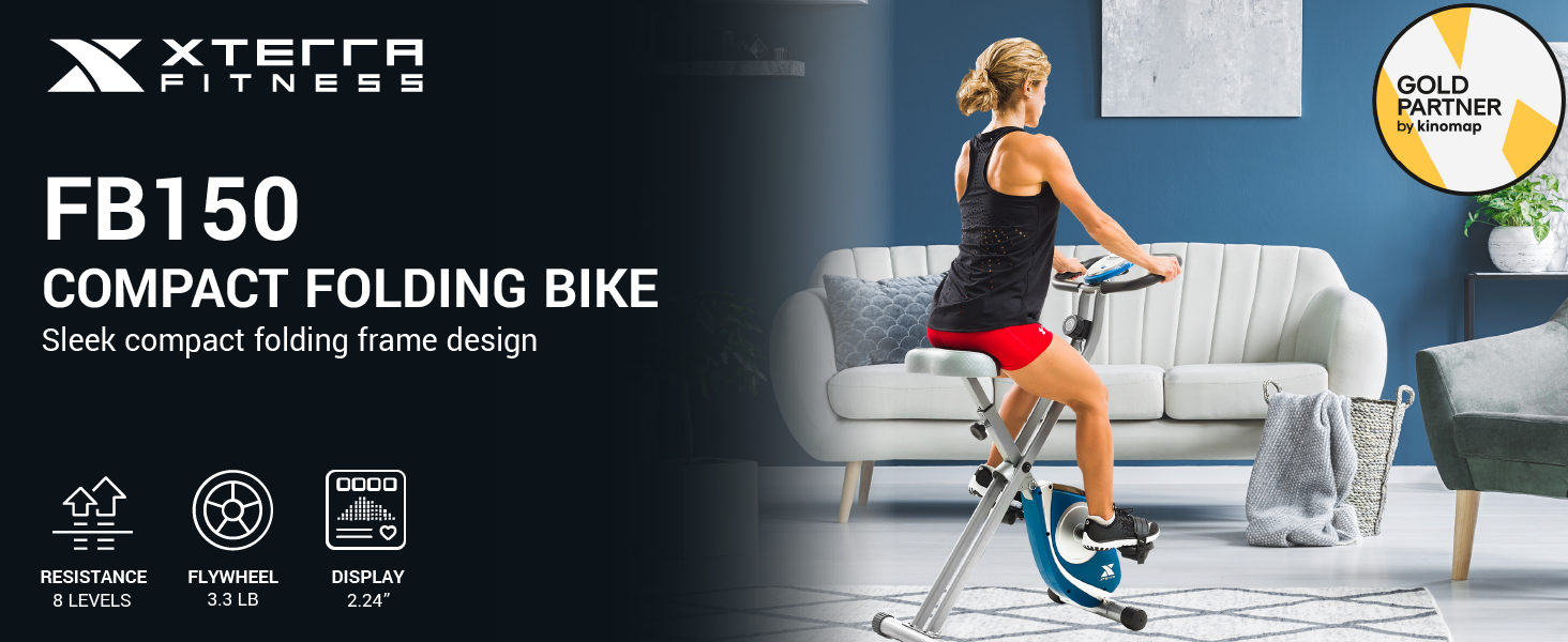 FB150 Folding Bike, 8 Resistance Levels, 3.3 lb Flywheel, 2.24" Display