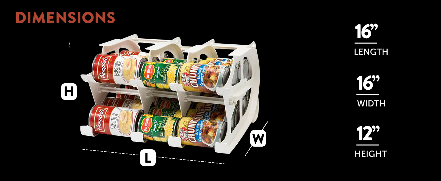FIFO Countertop Mini Can Tracker Holds 30 Standard 10 to 24 Oz Can Sizes, White