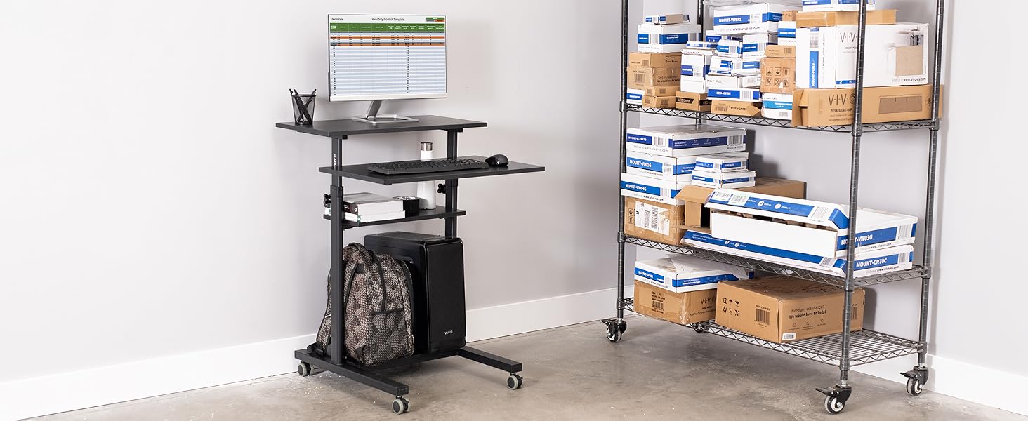 CART-V02DB Three tier cart with monitor, PC, backpack