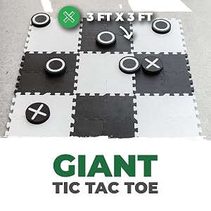 Giant Tic Tac Toe Game with EVA Foam Discs Printed with X's and O's tossing into squares.