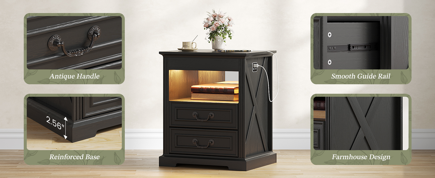 bedside table with charging station set of two