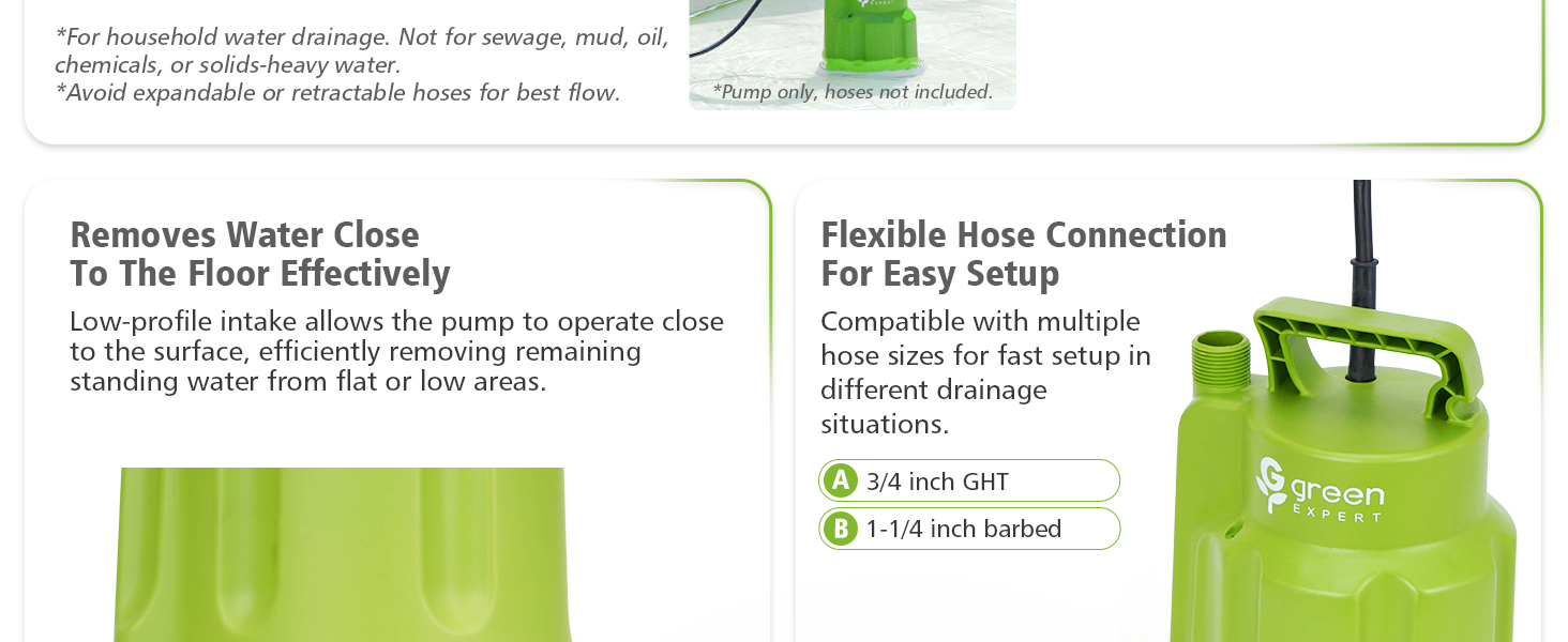 Low profile water intake for shallow water drainage