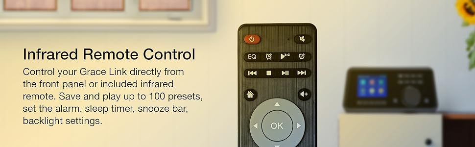 Control your Grace Link directly from the front panel or included infrared remote. Save presets.