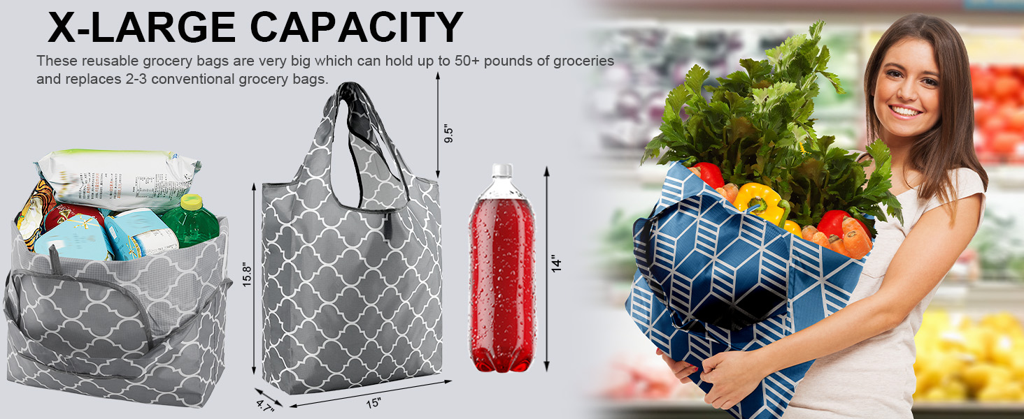 Christmas Gifts Shopping Bags For Groceries Foldable Reusable Grocery Bags Heavy Duty 6 Pack