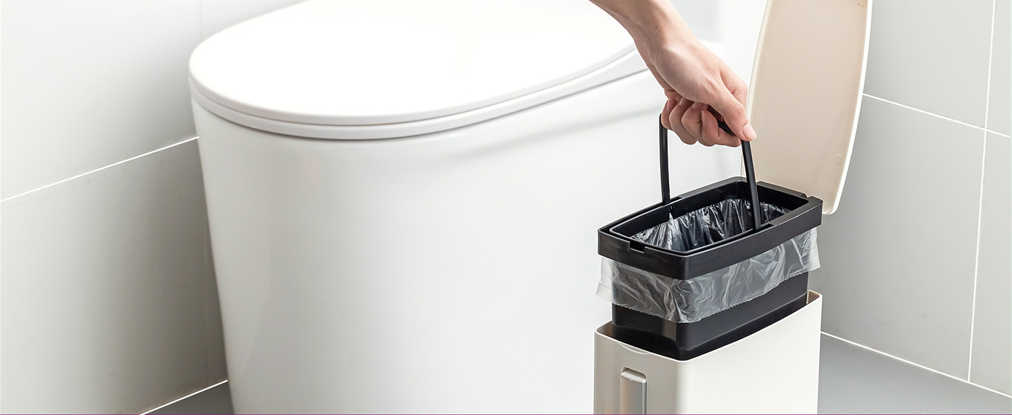 trash can toilet brush lid bathroom RV narrow slim