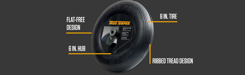 wheelbarrow, tire, true temper, replacement, never flat, flat tire, ribbed, tread