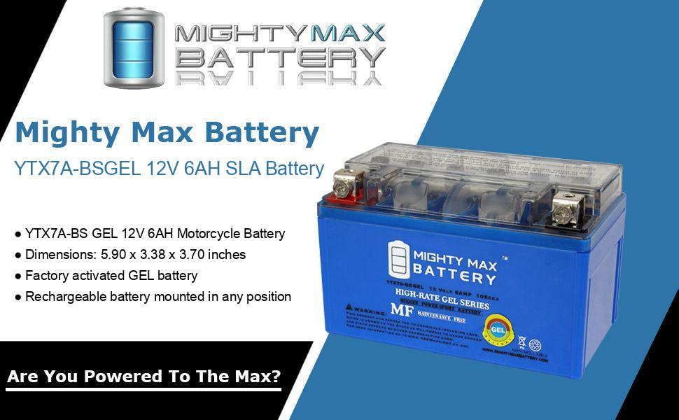 Mighty Max Battery YTX7A-BS Gel 12V 6AH Gel Battery for Motorcycle Brand Product