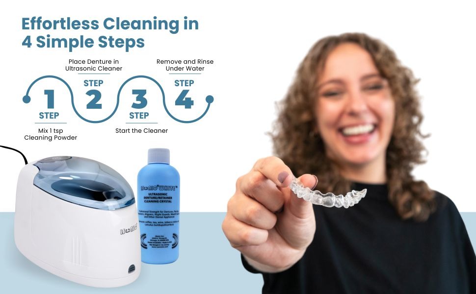 Effortless Cleaning in 4 Simple Steps using Ultrasonic Denture Cleaner Crystal
