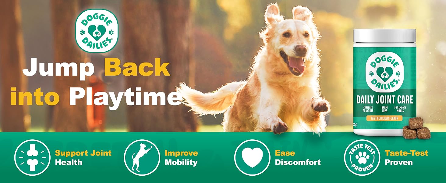 dog joint supplement, hip and joint support, glucosamine for dogs, dog chews, hip mobility
