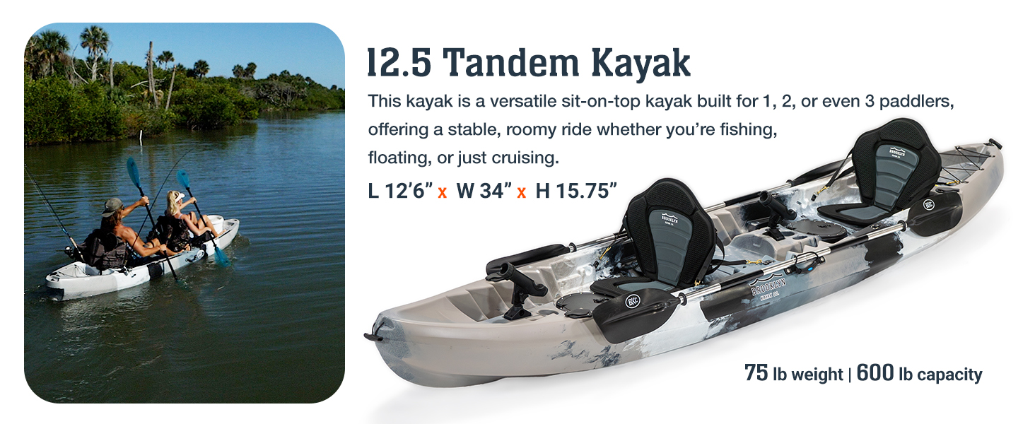 12 1/2 foot Tandem Kayak by Brooklyn Kayak company in gray camouflage