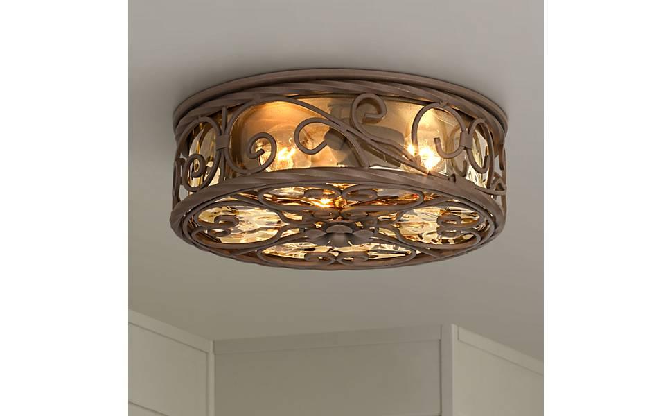 John Timberland Casa Seville 12" Walnut Indoor-Outdoor Ceiling Light