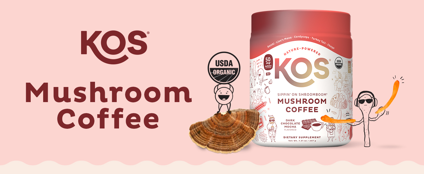 KOS Mushroom Coffee - USDA Certified Organic - Dark Chocolate Mocha Flavor - Mushroom Coffee Latte