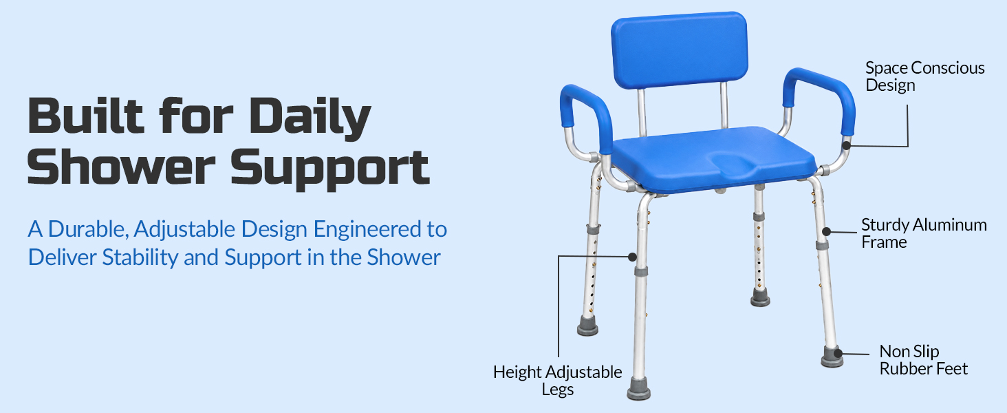 Padded Shower Chair and Bath Chair with Armrests and Back, Comfortable Deluxe Shower Chair