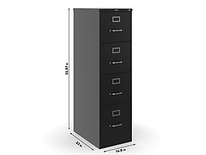 front angled view of black 4 drawer file cabinet