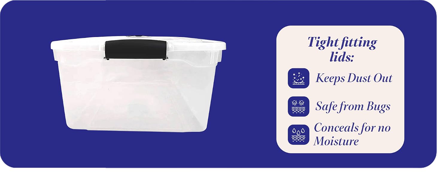 Homz 64Qt Stackable Plastic Storage Bin Container Box w/Latch Lid, Clear(2 Pack)