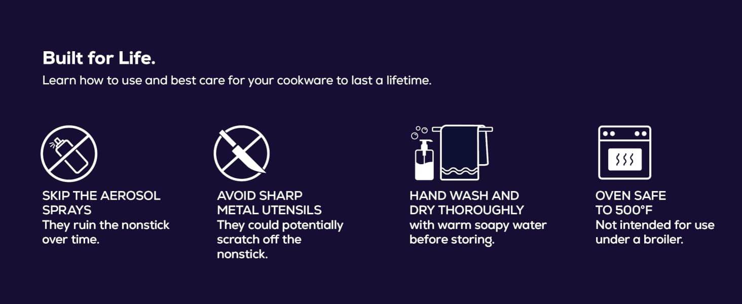 purple background with 'no aerosols' , 'no knife' , 'wash with soap sponge' , towel dry '