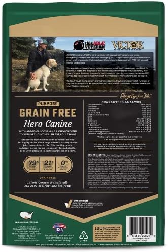 VICTOR Purpose Grain Free Hero Canine Dry Kibble - Active Adult Dogs, 30 lb | Super Premium Dog Food, Gluten Free, High protein With Glucosamine and Chondroitin, Supports Hip and Joint Health, 30lbs