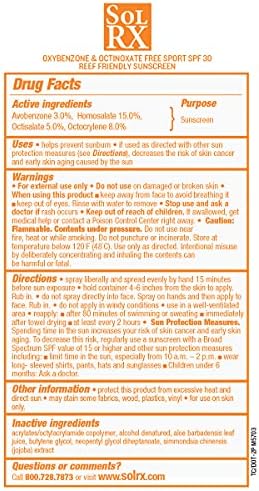 SolRX Sport SPF 30 Dry Spray Sunscreen, Water & Sweat Resistant 6oz | 360 Degree Multi-Angle Spray Nozzle, Designed For Easy Application