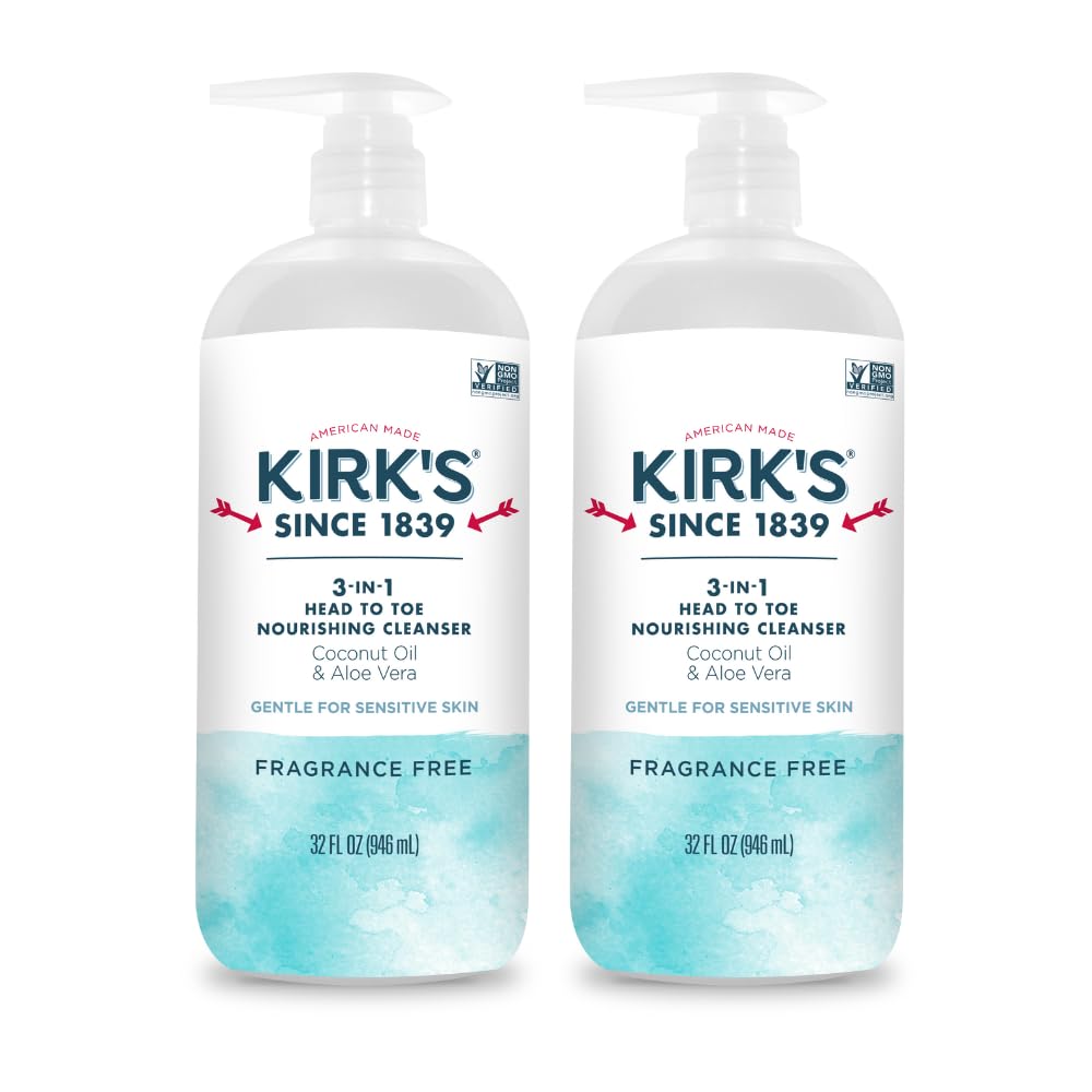 Kirk's Juniper & Lime​ 3-in-1 Nourishing Cleanser, Shampoo Body Wash Bubble Bath, Coconut Oil and Aloe Vera, Vegan Non-GMO, 32 Fl Oz